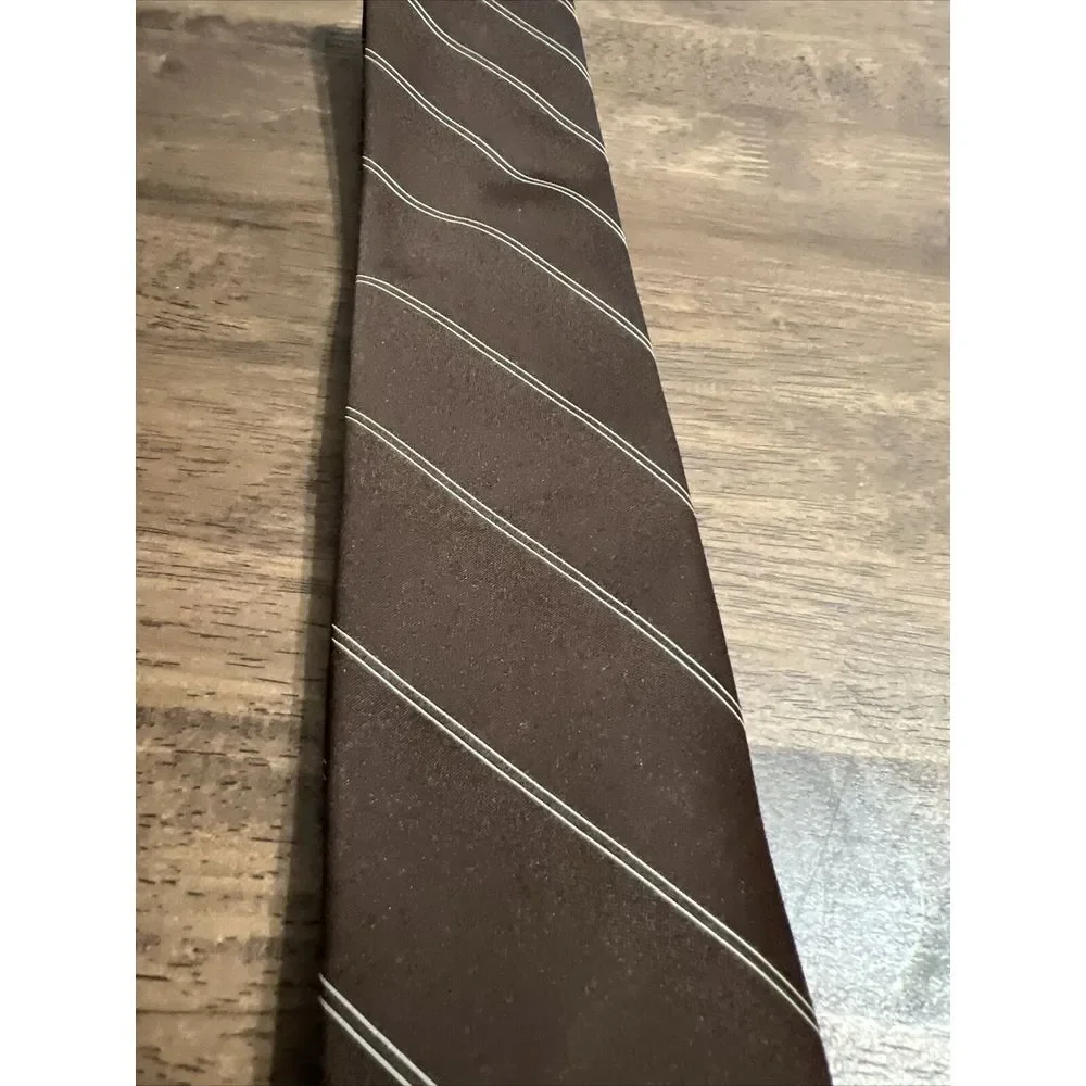 Vintage Oscar De La Renta Tie‎ Silk Blend Brown Stripes Mens Made In USA